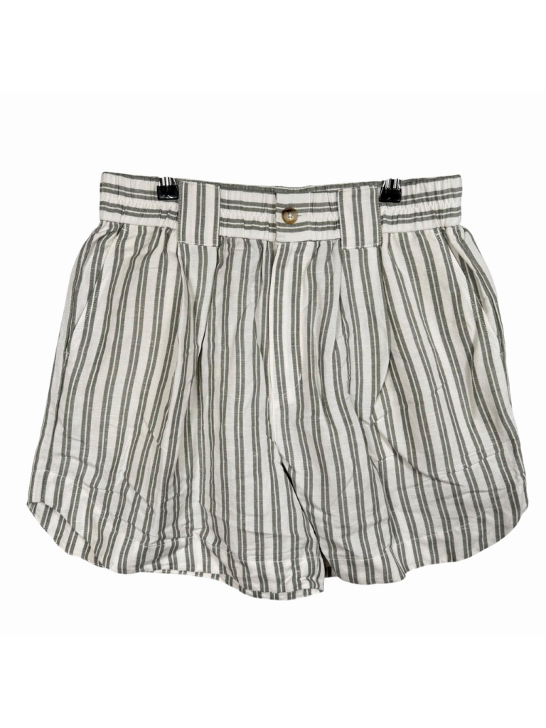 Madewell Pull On Shorts Green Stripe Linen Blend Summer Casual Women's Medium